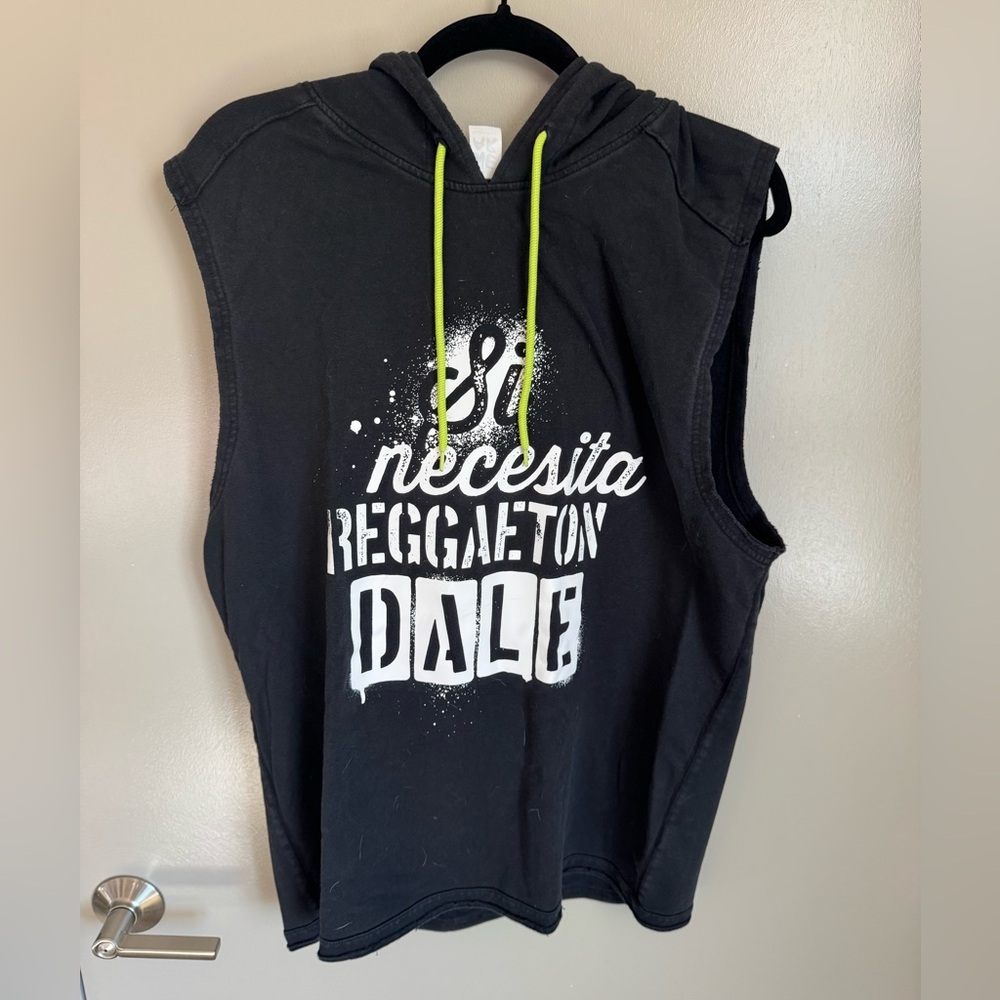 Zumba Black Sleeveless Hoodie with Neon Green Drawstrings